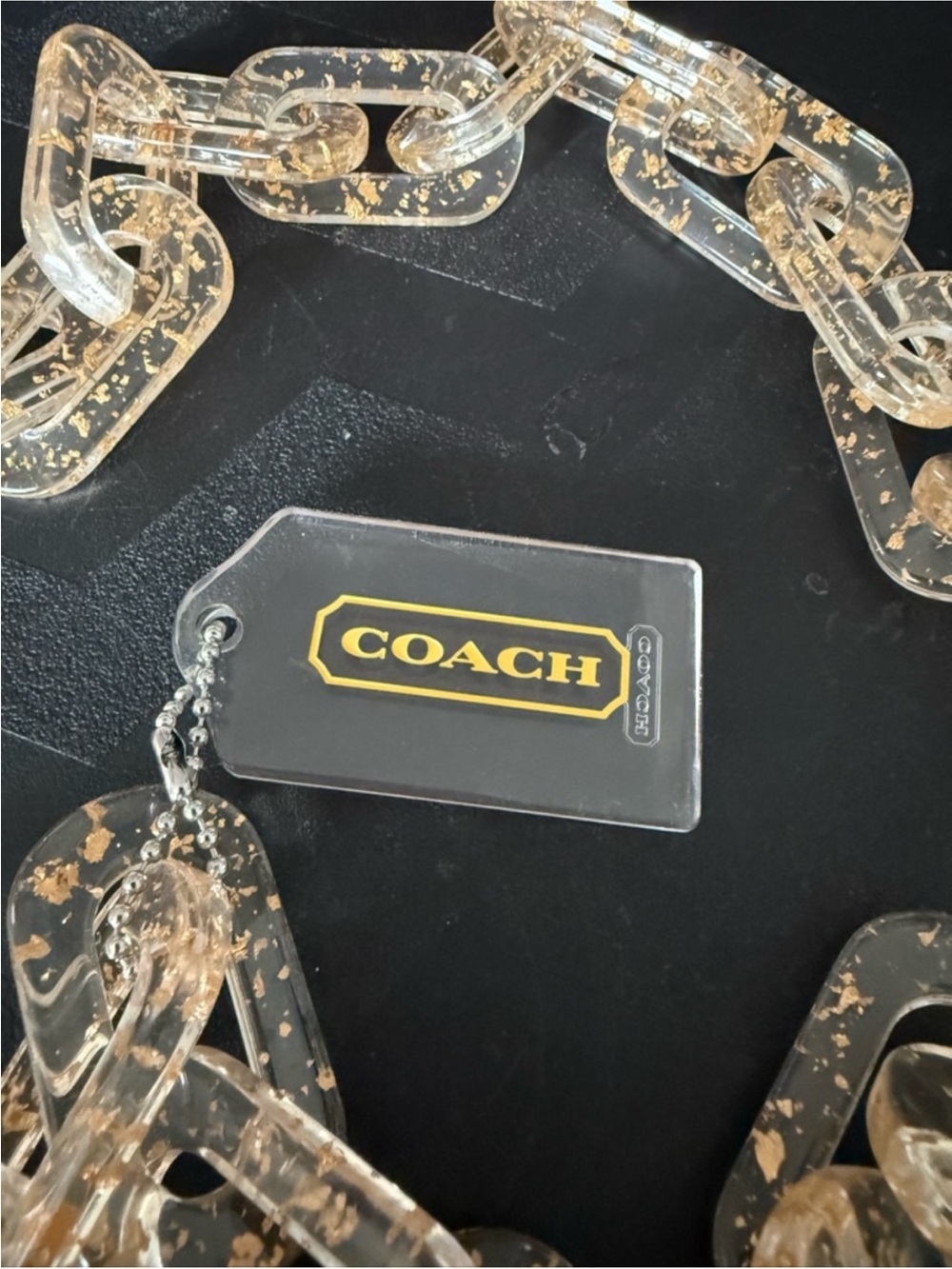 COACH Clear hang tag. Chain not included.